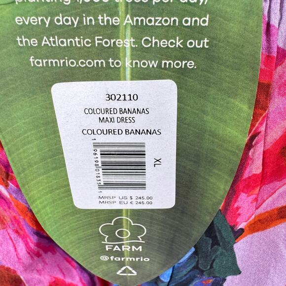 Farm Rio Dress‎ 100% Cotton Bananas Smocked Maxi Women's Size XL Multicolor NWT - Picture 11 of 16